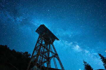 night mining pit with the milky way stars