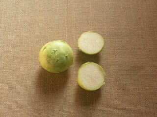 Light green color raw whole Kohlrabi or Knol Khol vegetables