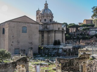 Rome, Italy, 23 February, 2019: ruins of the City of Rome