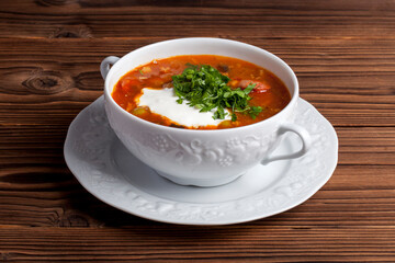 soup with vegetables and sour cream