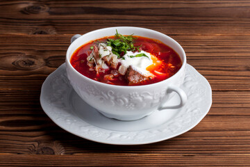 soup borsch with beef and sour cream