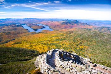 A view of Lake Placid on a sunny autumn day as seen by looking south west from the summit of...