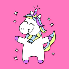 VECTOR ILLUSTRATION OF A UNICORN WITH A SCARF, SLOGAN PRINT