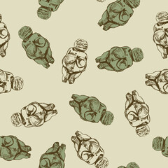 Seamless monochrome pattern with figurines of Venus of Willendorf.  © Olena