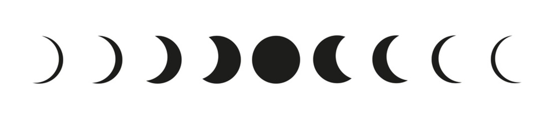 Moon phases astronomy icons set on white backgound