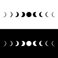 Moon phases astronomy icons on white or black backgound