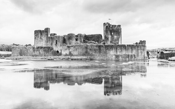 Caerphilly Castle Reflecting in the Moat