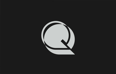 grey black white Q alphabet letter logo icon. Simple line design for company