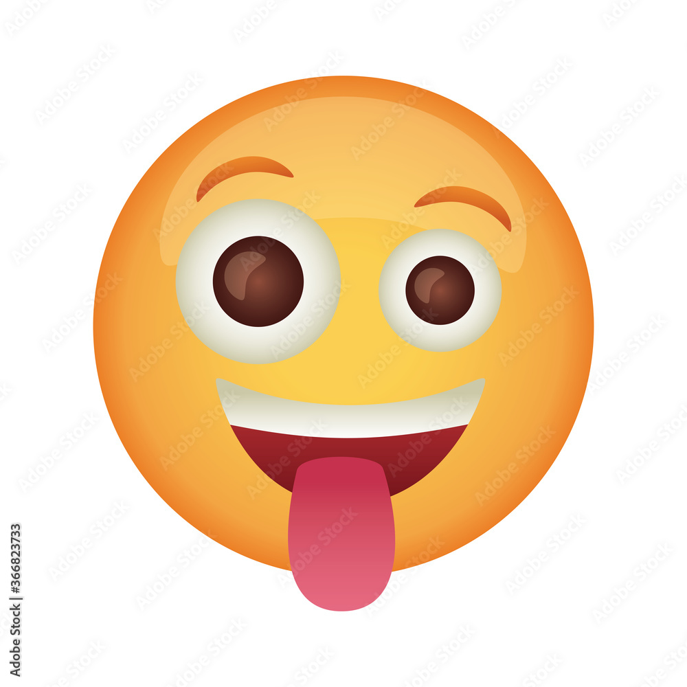 Sticker crazy emoji face with tongue out flat style icon