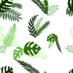 Meubelstickers Tropische bladeren naadloos patroon van bladeren van exotische planten in grijze en groene tinten