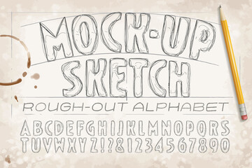 A Rough Pencil Vector Alphabet and Paper Background which Lends a 'Work-in-Progress' Effect to Rough Ideas Presented in Mock-Up Form.