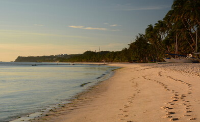 View of White beach at sunset. Boracay island. Western Visayas. Philippines