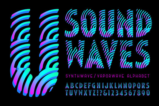 A Highly Stylized Alphabet Constructed of Concentric Radiating Waves; Ideal for Synthwave or Vaporwave Music Graphics.