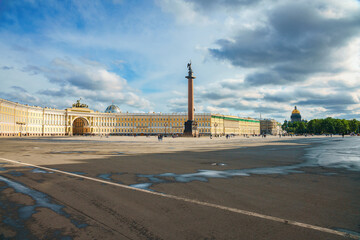 Alexander Column and the General Staff Building on Palace Square in St. Petersburg, Russia