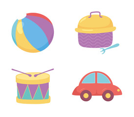toys object for small kids to play cartoon ball car drum and lunch box
