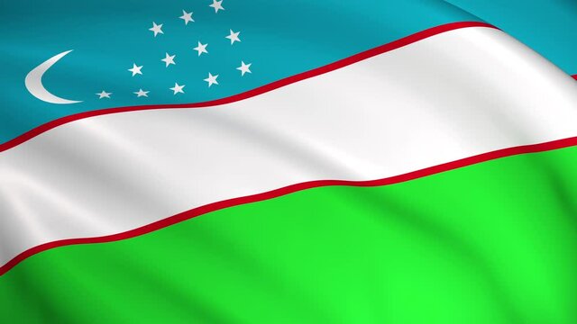 Uzbekistan National Flag - 4K seamless loop animation of the Uzbek flag. Highly detailed realistic 3D rendering