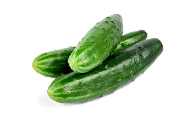 group of a fresh tasty cucumbers isolated on white background.