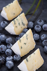 Bavarian Blue Cheese - German blue cheese with blueberries. selective focus. soft cheese with blueberries.