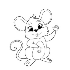 Cute cartoon mouse. Black and white vector illustration for coloring book