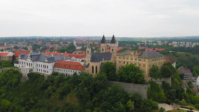 Aerial view of Veszprem Castle. Beautiful panorama view of castle hills. Veszprem Hungary, Europe 4K