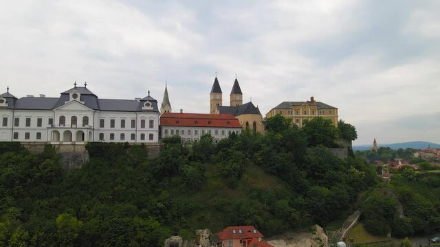 Aerial view of Veszprem Castle. Beautiful panorama view of castle hills. Veszprem Hungary, Europe 4K