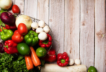 vegetables on wooden table