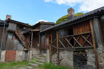 Old traditional wooden house architecture in beautiful nature at Northern Europe Turku Finland