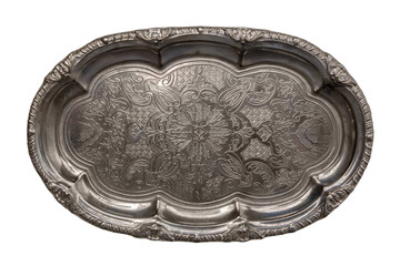 Vintage silver tray isolated on white background