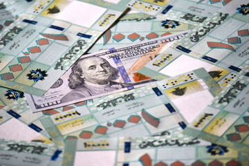 One hundred Lebanese lira one hundred dollar, economy, cash money, currency fading