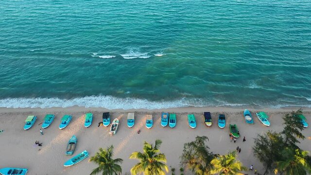 Aerial View of Tropical Sandy Beach and Indian Ocean in Trincomalee, Sri Lanka. Drone Shot