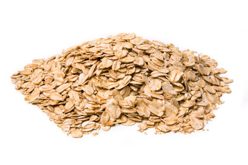 Oat flakes close-up isolated on white. Texture