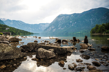 Beautiful Slovenian landscape - Bohinj Lake. Triglav National Park, Julian alps, Slovenia