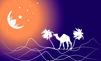 camel walking moon light