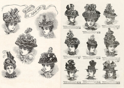 Hats elegant woman Vintage fashion magazine engraving Paris 1897
