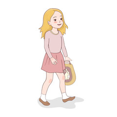 Happy little blonde hair girl going back to school