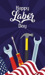 happy labor day celebration with usa flag and tools