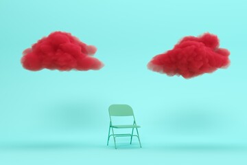 Green chair with cloud on blue background .Minimal idea concept.3d render