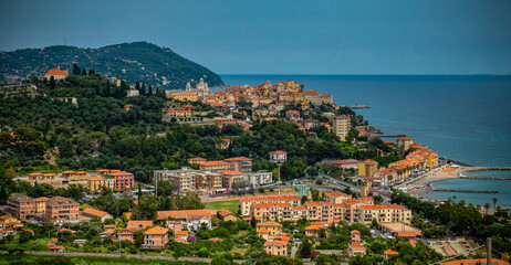 Fototapeta premium The colorful city of Imperia in Italy - aerial view
