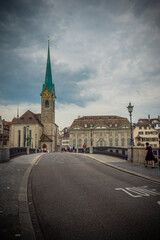 Fototapeta na wymiar The bridges of Zurich over Limmat River - travel photography