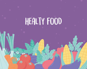 vegetables fresh healthy food corn eggplant carrot tomato purple background