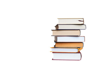 isolated stack of books on the white background with copy space
