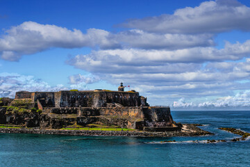 Fototapeta na wymiar The old fort of El Morro on the coast of San Juan Puerto Rico