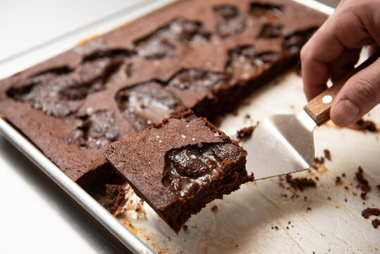 Chocolate brownies in a pan
