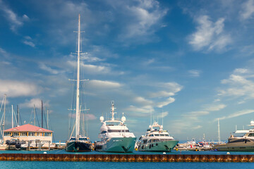 Fototapeta premium Yachts and Sailboats in Marina in Marigot, the French Side of Saint Marting
