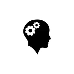 Head side view with double cogwheel gear mark icon vector