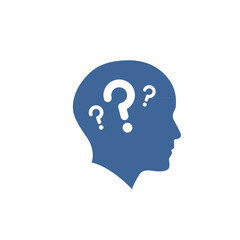 Head side view with three question marks icon vector