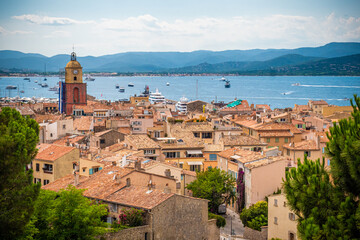 Obraz premium View over Saint Tropez in France located at the Mediterranian Sea at the Cote D Azur - travel photography