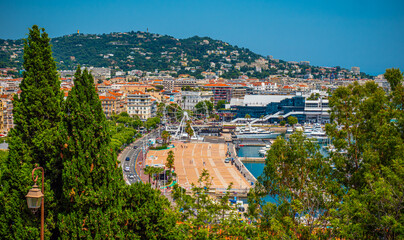 Fototapeta na wymiar Aerial view over the city of Cannes at the French riviera - travel photography