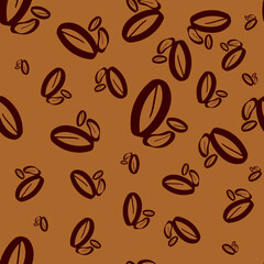 Coffee beans seamless pattern, graphic poster design template, vector illustration
