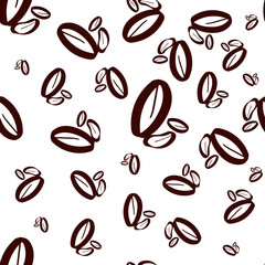 Coffee beans seamless pattern, graphic poster design template, vector illustration